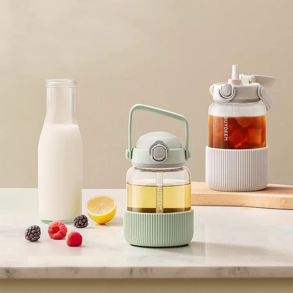 Buydeem Pop-up Straw Glass Bottle 800ML