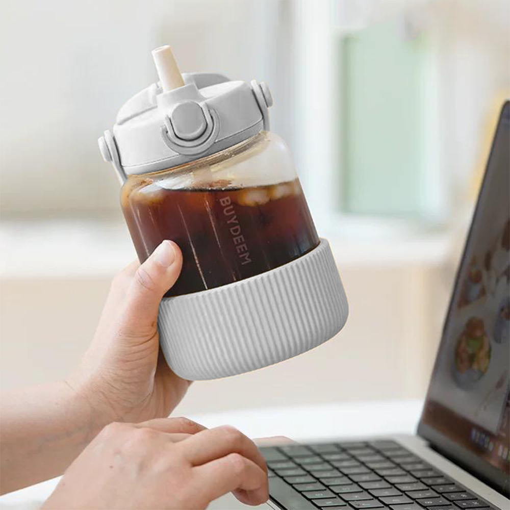Buydeem Pop-up Straw Glass Bottle 800ML