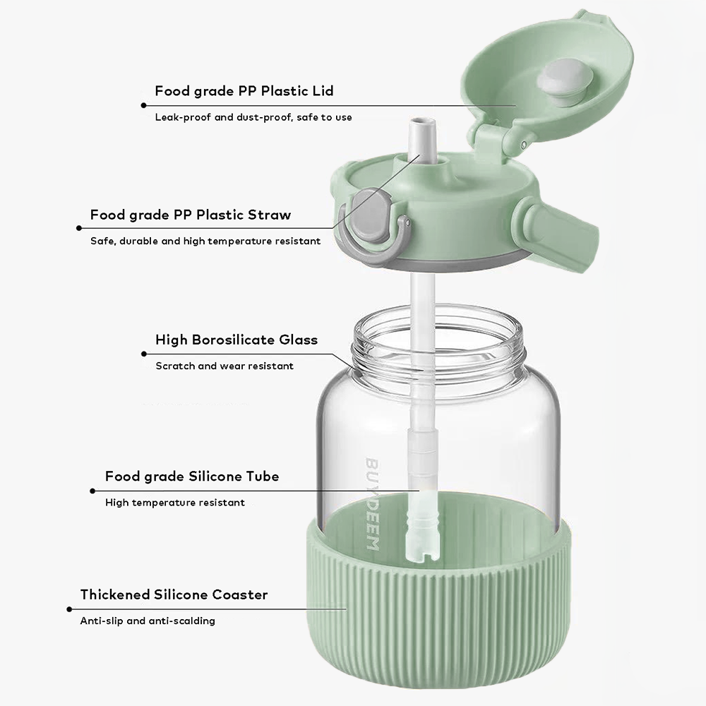 Buydeem Pop-up Straw Glass Bottle 800ML