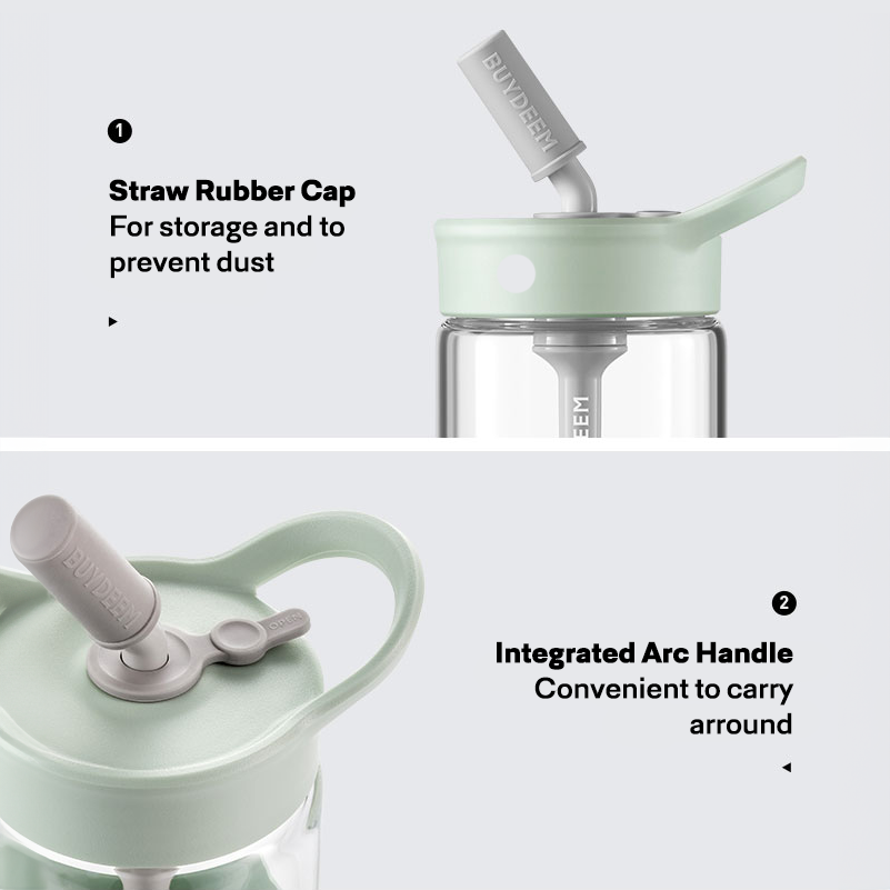 Buydeem Portable Glass Water Bottle with Straw 500ML
