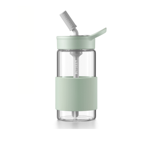 Buydeem Portable Glass Water Bottle with Straw 500ML