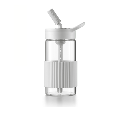 Buydeem Portable Glass Water Bottle with Straw 500ML